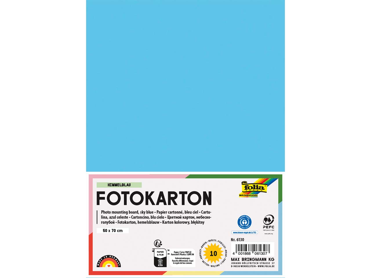folia Fotokarton, 300 g/m², 50 x 70 cm, 10 Bogen, himmelblau