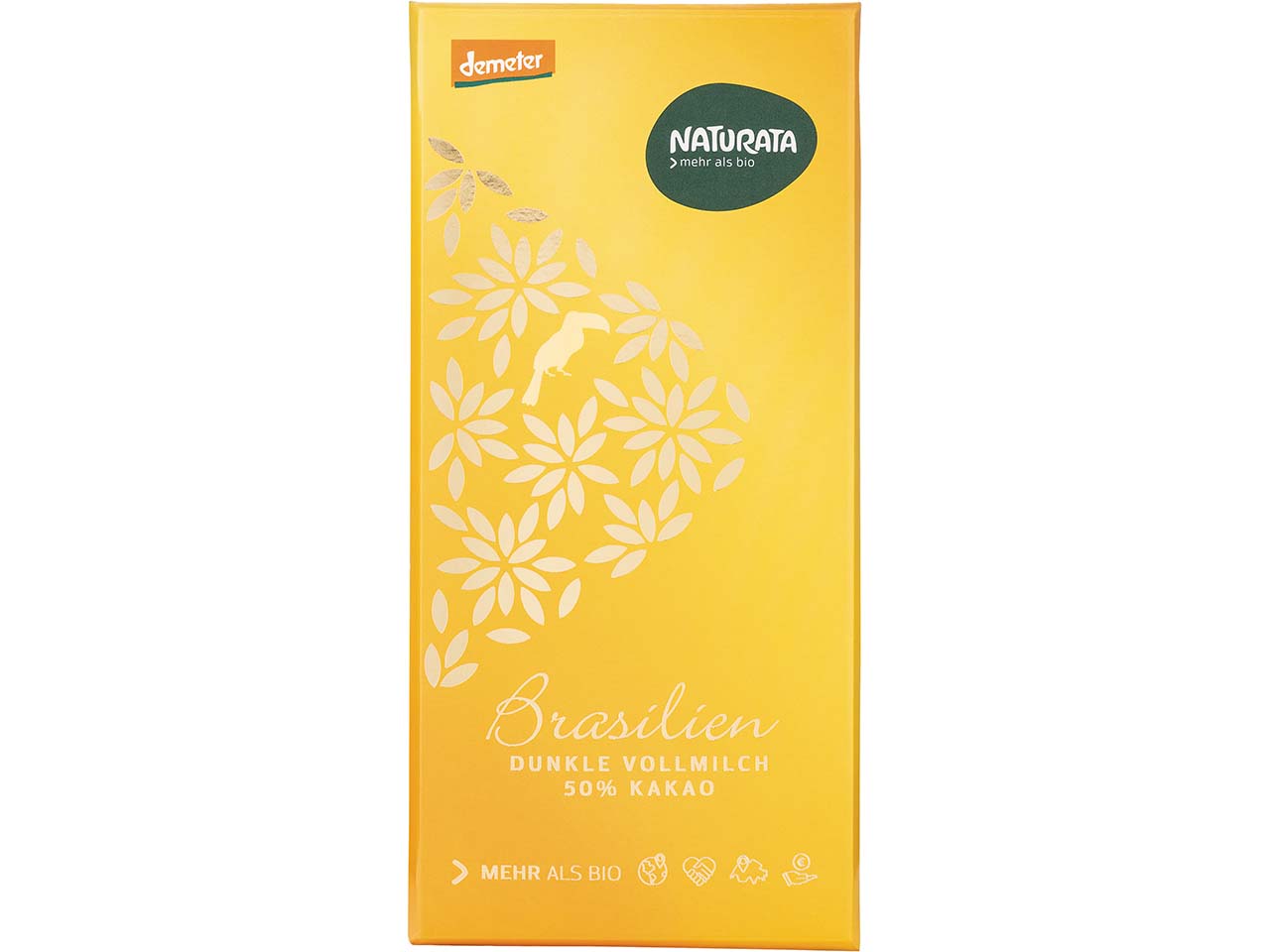 NATURATA Dunkle Bio-Vollmilch-Schokolade "Brasilien" 50 % Kakao,demeter-zertifiziert, 80 g