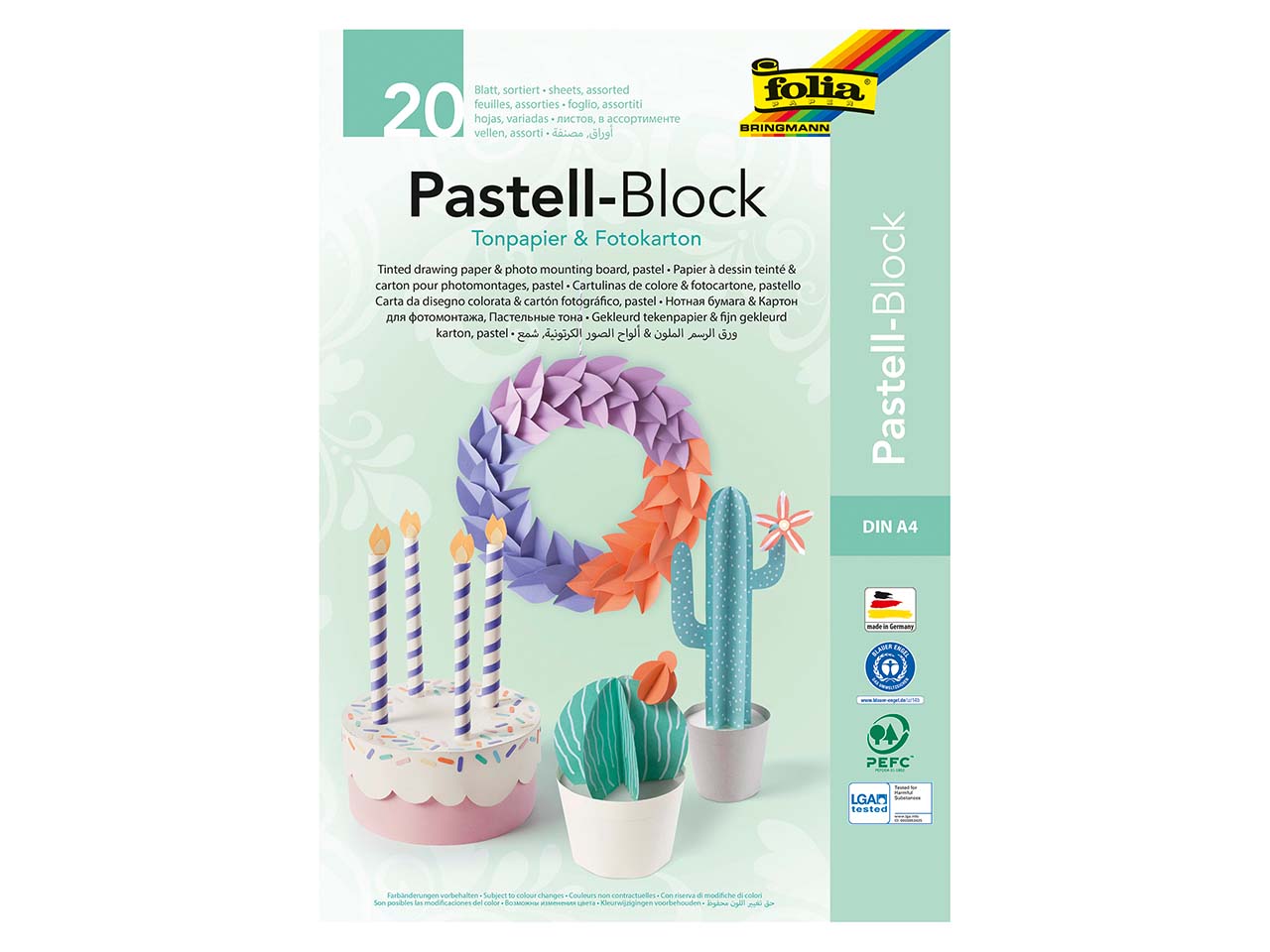 folia Tonpapier und Fotokarton, pastell sortierte Farben, 20 Blatt
