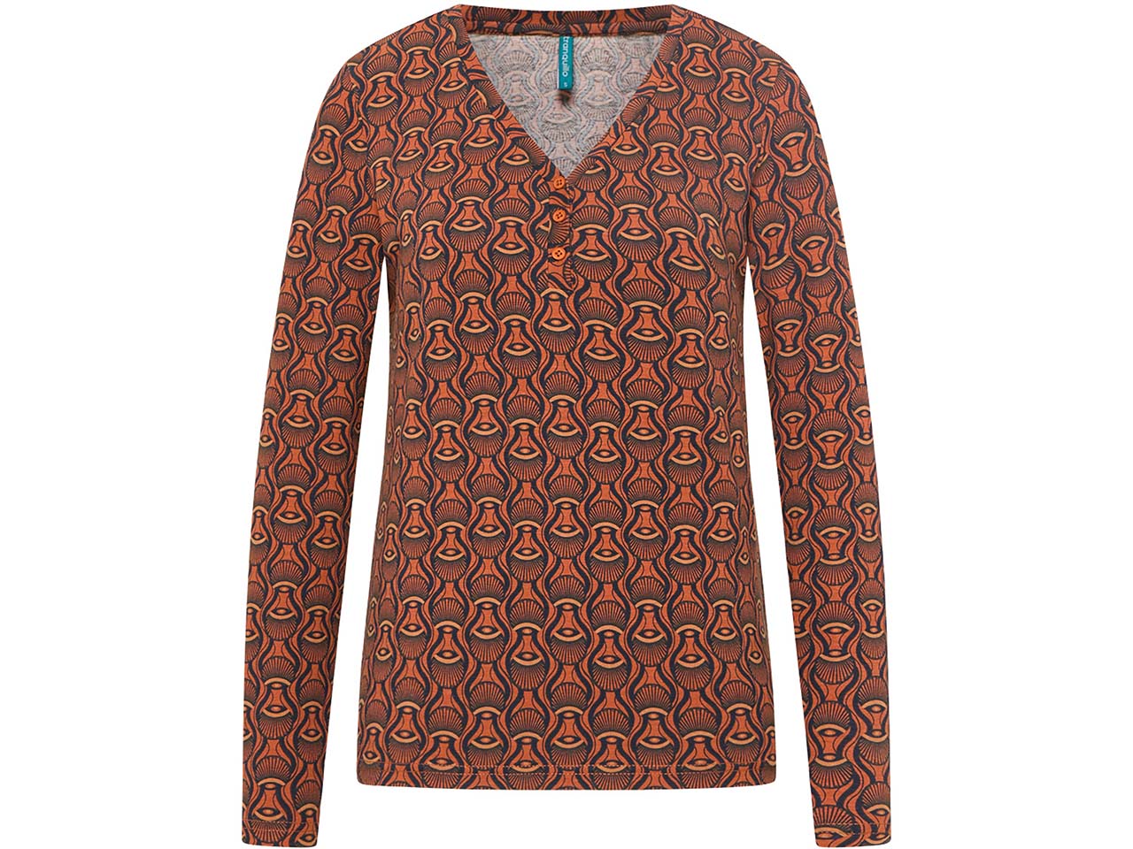 tranquillo Bio-Damen-Langarmshirt mit Knöpfen und V-Ausschnitt, scallop, Gr. M