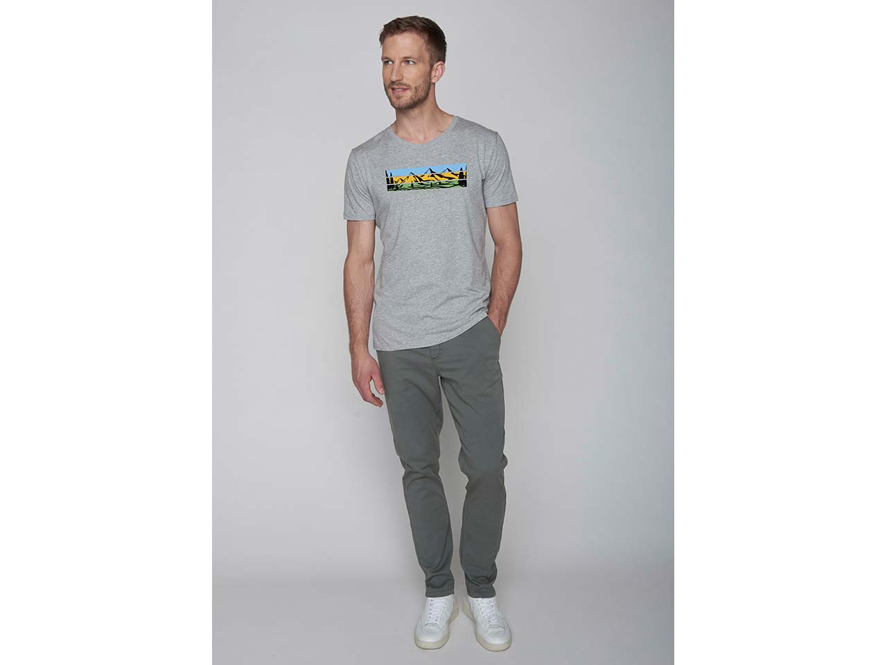 GREENBOMB Bio-Herren-T-Shirt "Discover" mit Rundhalsausschnitt, heather grey, Gr. M