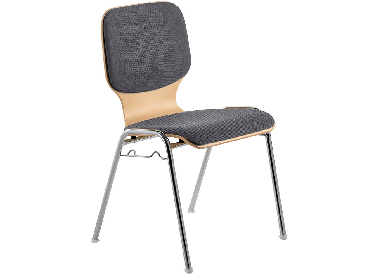 Besucherstuhl "2116" Buche lackiert, Gestell verchromt, Sitz und Rückenpolster grau