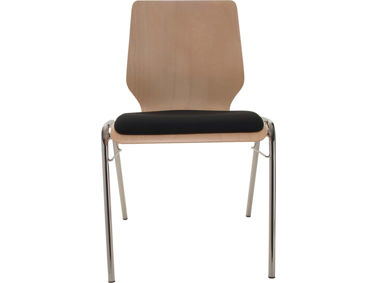 Besucherstuhl "A2" Buche, Gestell verchromt, Steg, Sitzpolster schwarz