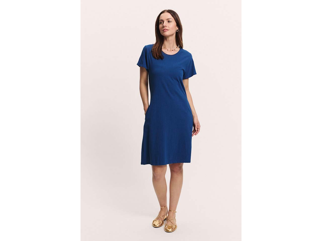 tranquillo Bio-Damen-Midikleid 'Inoaa' aus Baumwoll-Leinen-Mix, navy, Gr. L