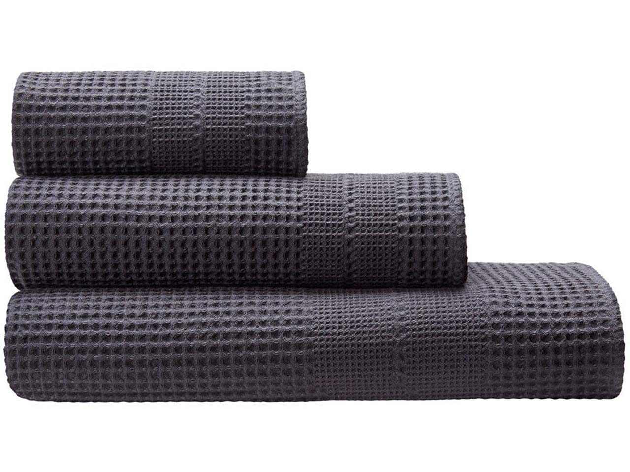 Cotonea Waffelpikee Handtuch, 50 x 100 cm, Bio-Baumwolle, anthrazit