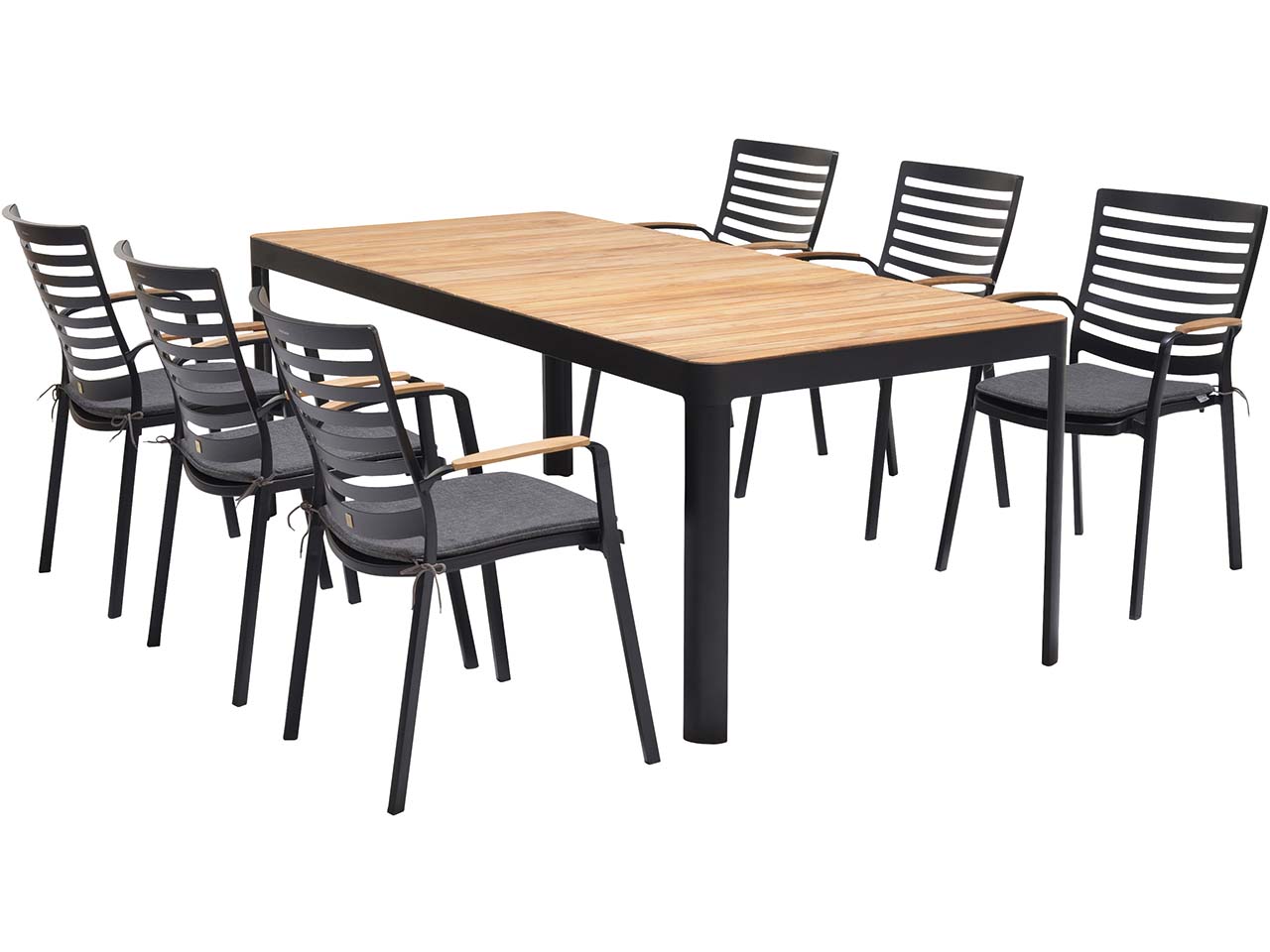 Gartenmöbel-Set "Portals" 6 Stühle, 1 Tisch 209 x 95, schwarz