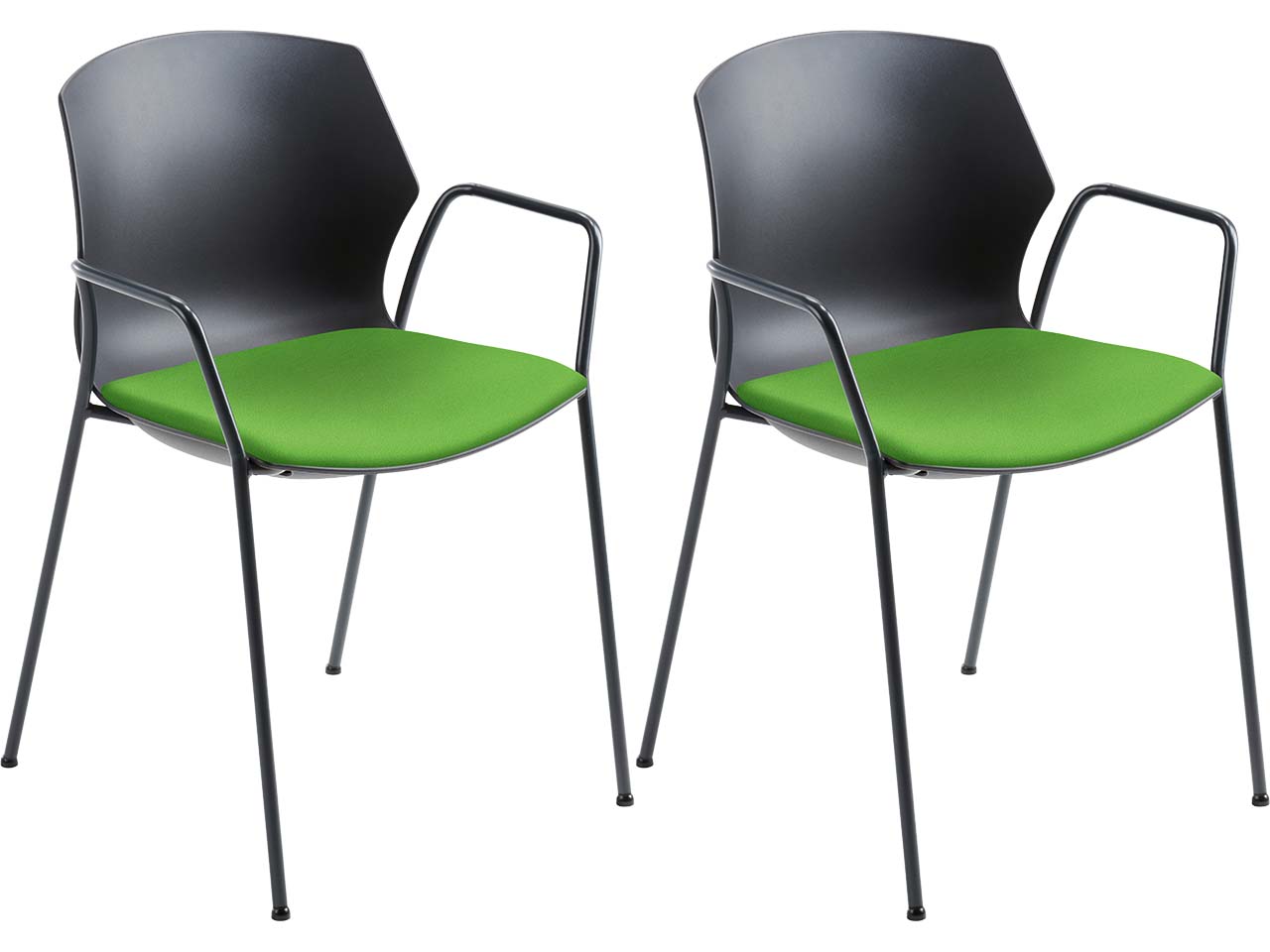 2x Besucherstuhl "2511" schwarz, mit Armlehnen, apfelgrün