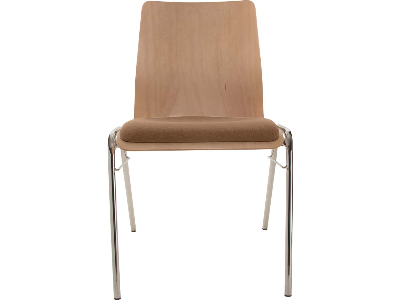 Besucherstuhl "A1" Buche, Gestell verchromt, Steg, Sitzpolster braun