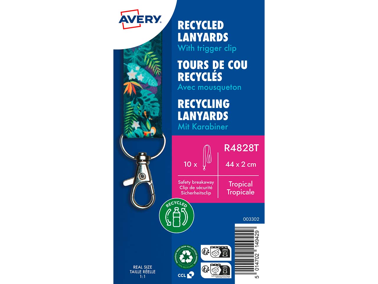 Avery Zweckform 10 Lanyards aus Recyclingkunststoff 440 x 20 mm, tropical