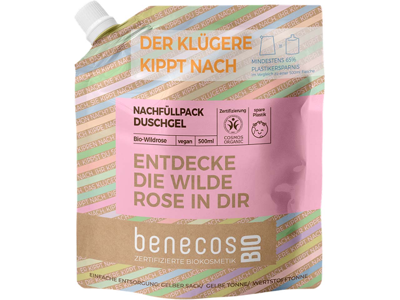 benecos Bio-Duschgel-Nachfüllbeutel mit Bio-Wildrose, 500 ml