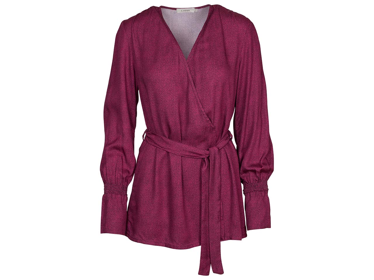 LANA Damen-Bluse "Patrycja" mit V-Ausschnitt und Bindegürtel, moose cerise, Gr. 36
