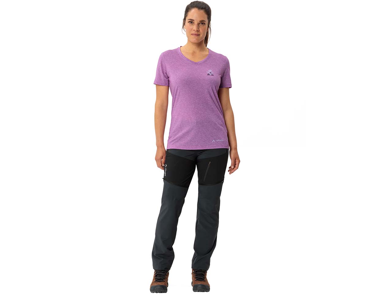 VAUDE Damen-T-Shirt "Skomer Print III" mit V-Ausschnitt, magenta, Gr. 36