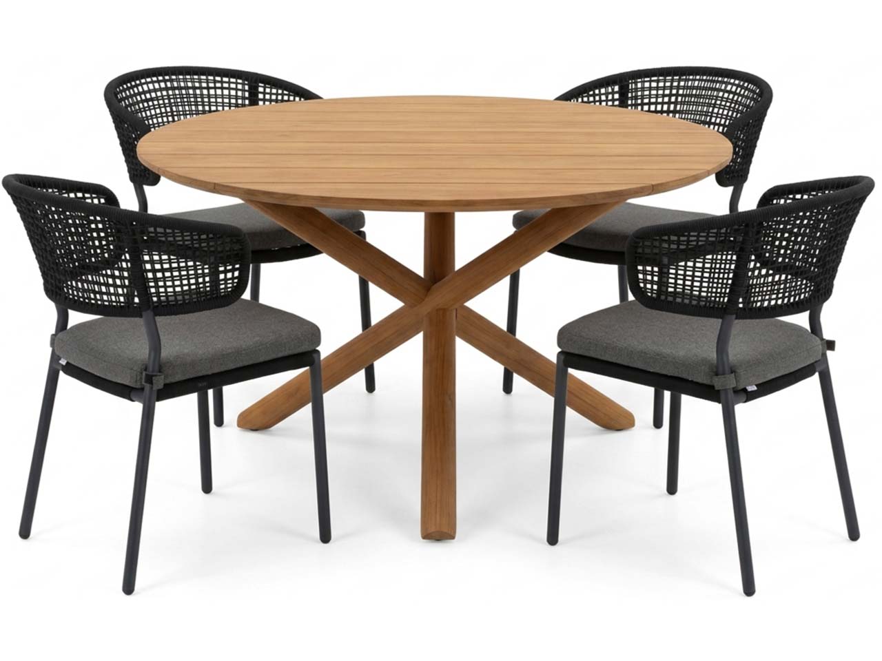 Gartenmöbel-Set "Mola & Spitz" 5-tlg. 1 Tisch Ø 135 cm, 4 Sessel, teak/anthrazit