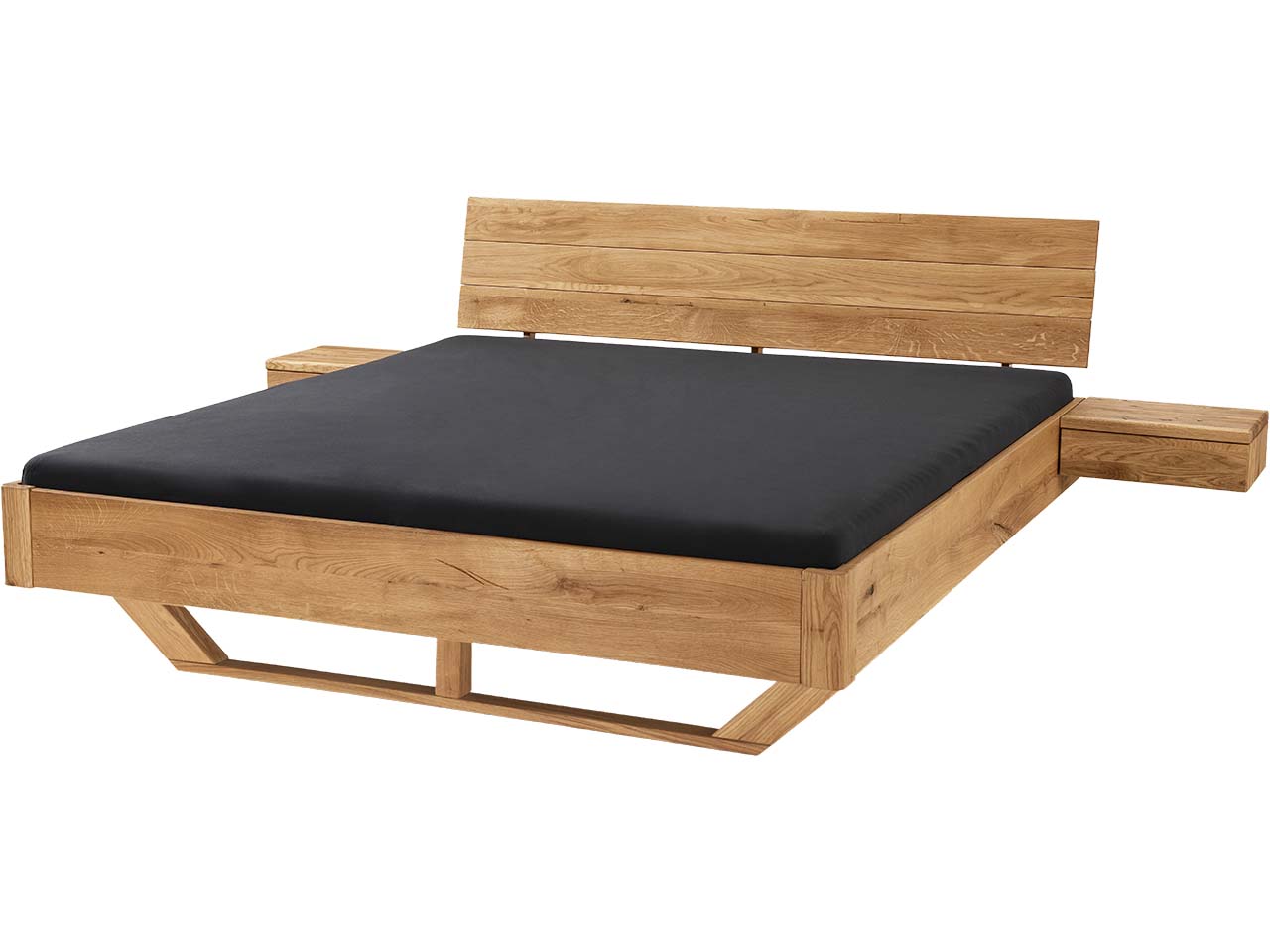 Massivholzbett 'Bolle' mit Holzkufen und Kopfteil, 140 x 200, Wildeiche