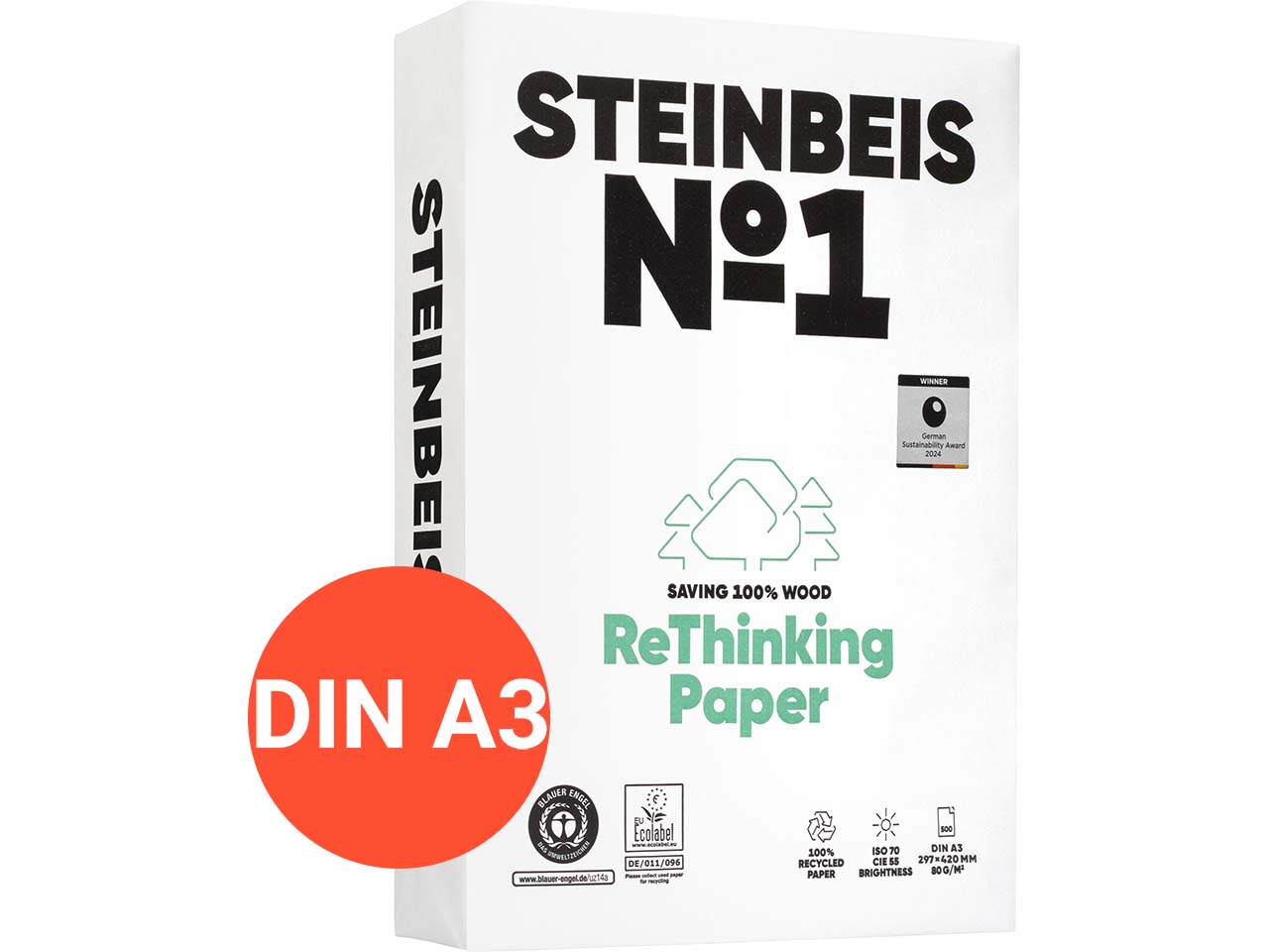 500 Blatt Steinbeis Recycling Kopierpapier 'ClassicWhite' DIN A3