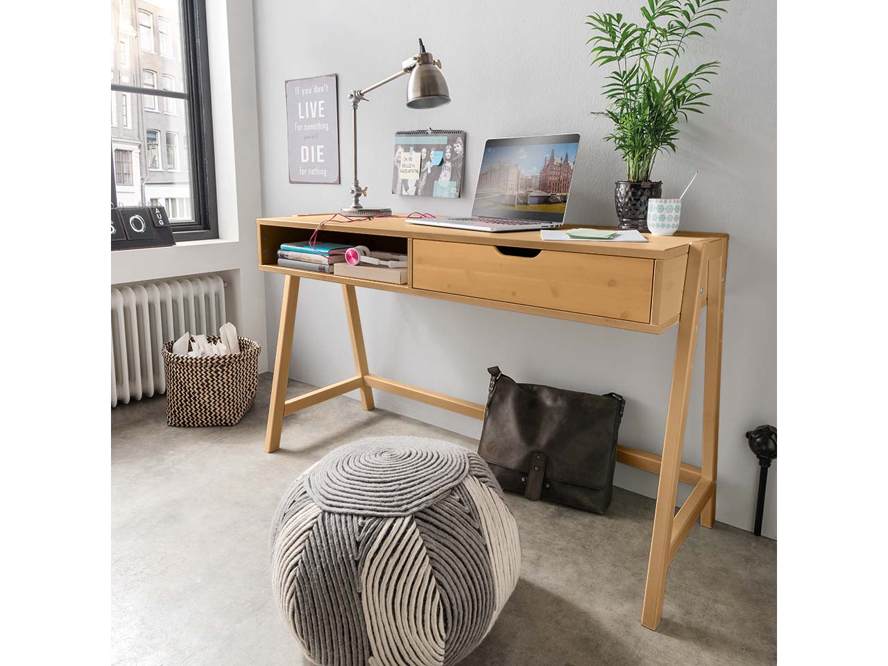 Schublade für Schreibtisch "Leon" und "Leonie", Kiefer gelaugt