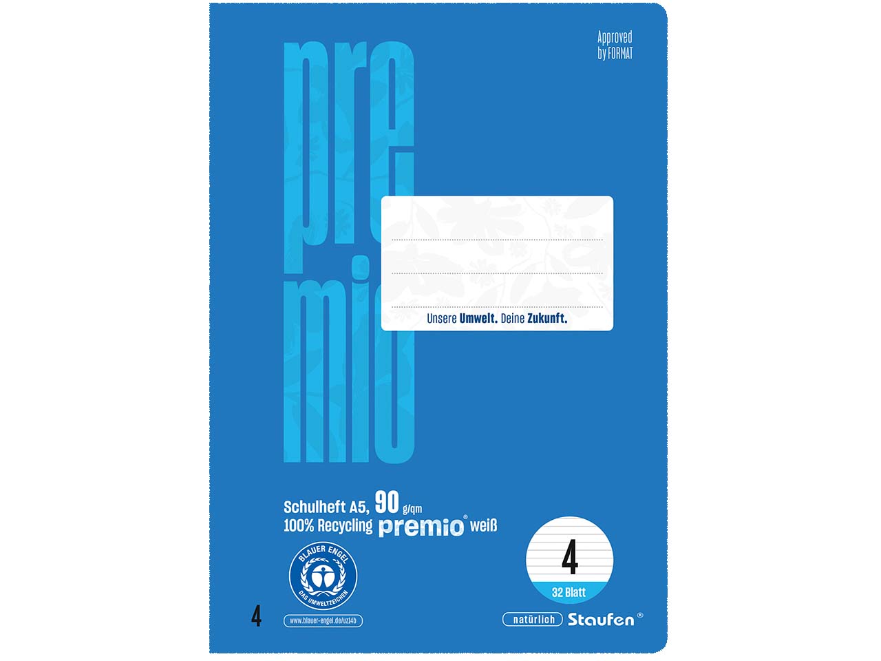 Staufen "Premio" Schulheft DIN A5, 32 Blatt, 90 g/m², Lineatur 4