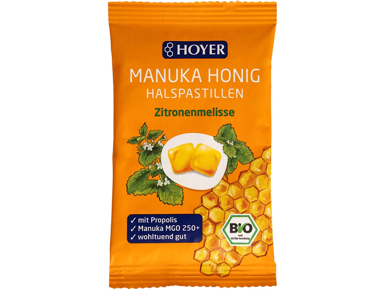 HOYER Bio-Halspastillen "Manuka Honig" mit Zitronenmelisse, 30 g