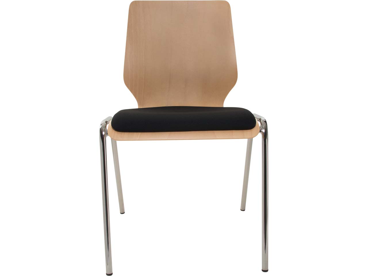 Besucherstuhl "A2" Buche, Gestell verchromt, Sitzpolster schwarz
