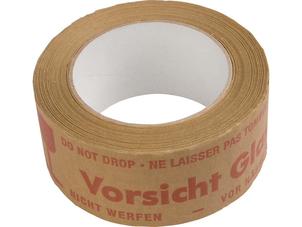 Kraftpapier-Packband mit Aufdruck "Vorsicht Glas", 50 mm x 50 m, rot auf braun