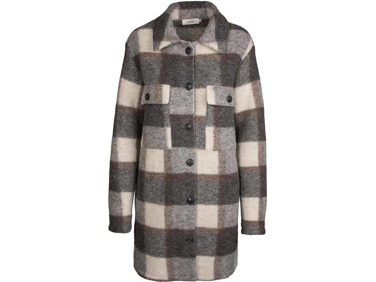 LANA Damen-Hemdjacke "Irena" aus Wollfilz, karo anthrazit-ecru, Gr. 36