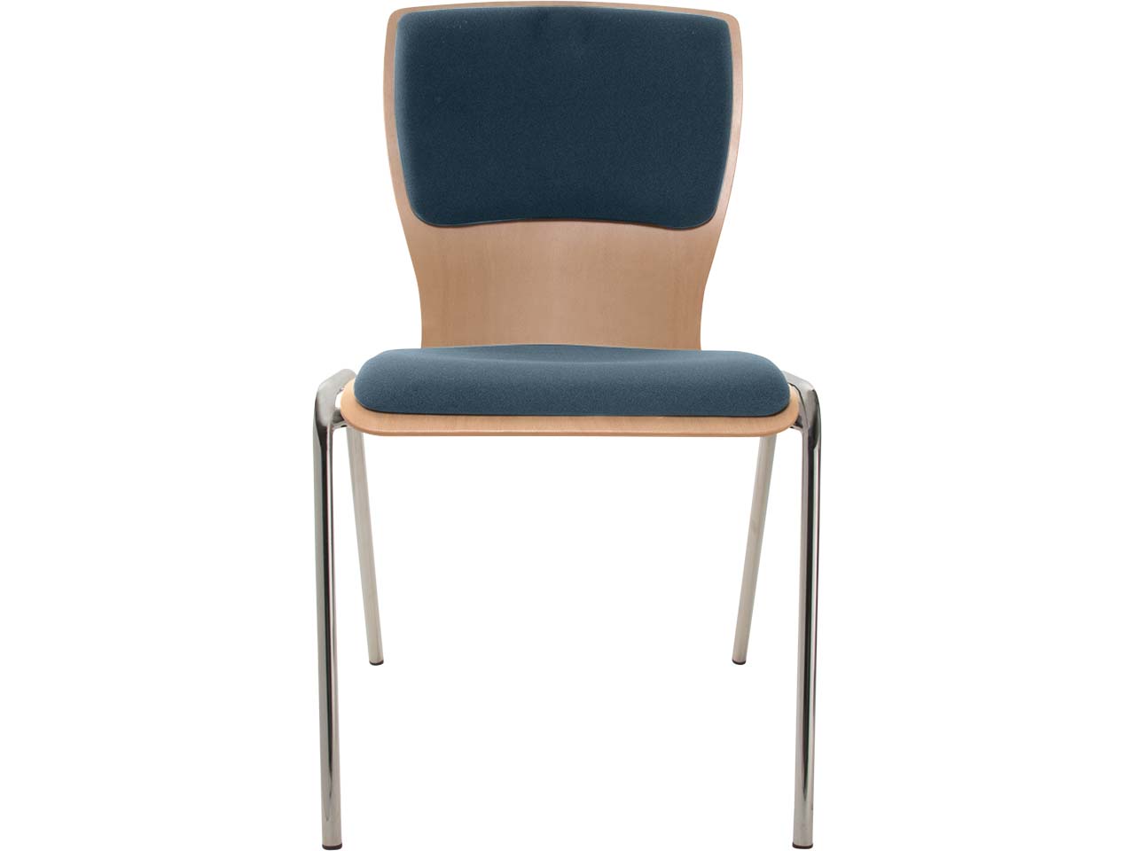 Besucherstuhl "A29" Buche lackiert, Gestell verchromt, Sitz- und Rückenpolster stahlblau