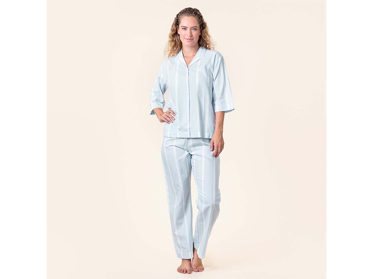 Living Crafts Bio-Damen-Pyjama "TRACEE", offwhite/bleu, Gr. 36