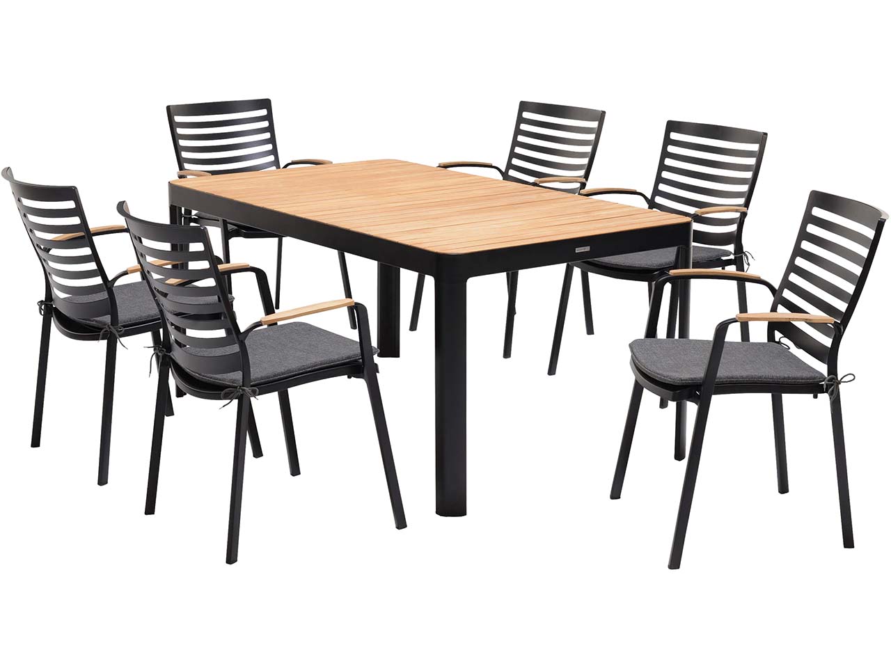 Gartenmöbel-Set "Portals" 6 Stühle, 1 Tisch 161 x 95, schwarz