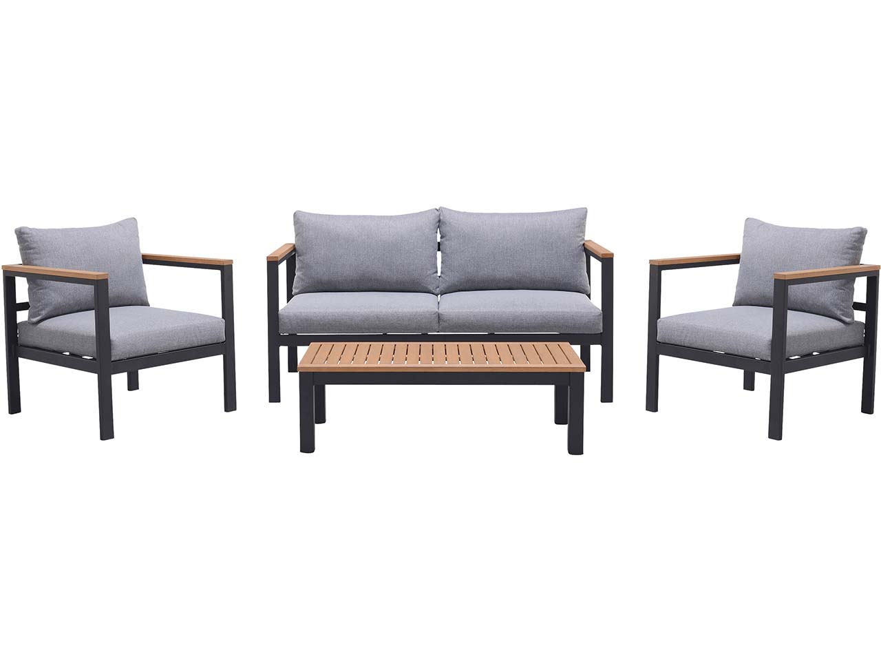 Garten-Lounge-Set "Barcelona" 2 Sessel, 1 Tisch 100 x 50, 1 Sofa, schwarz