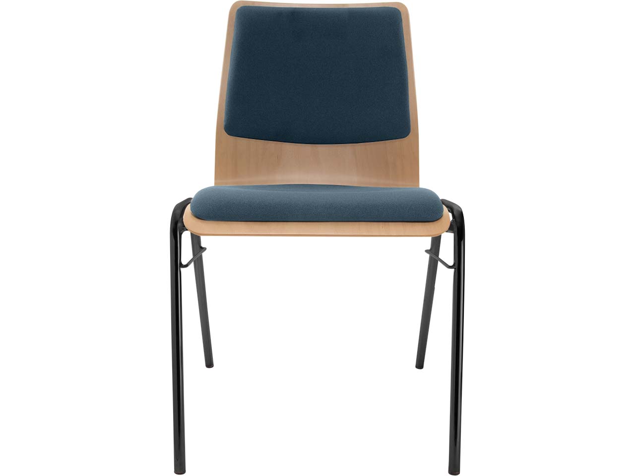 Besucherstuhl "A1" Buche lackiert, Gestell schwarz, Steg, Sitz- und Rückenpolster stahlbla