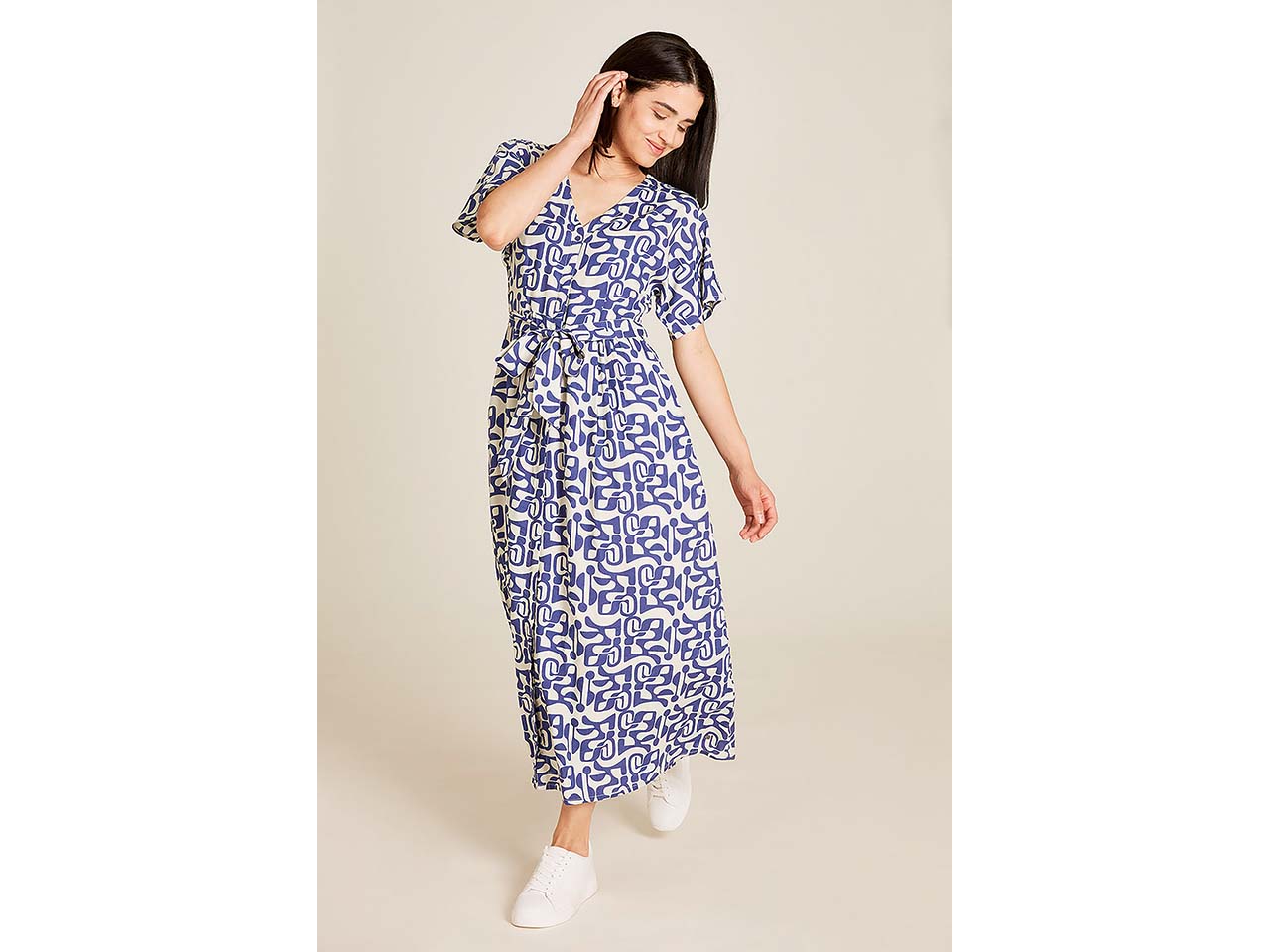 tranquillo Damen-Maxi-Kleid mit Bindegürtel, maze, Gr. 36