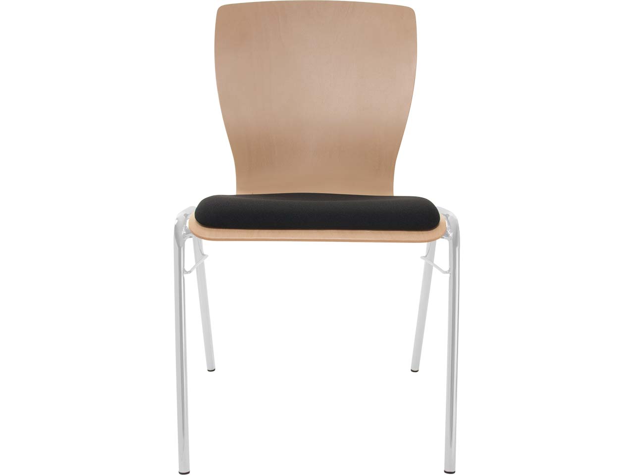 Besucherstuhl "A29" Buche, Gestell silber, Steg, Sitzpolster schwarz