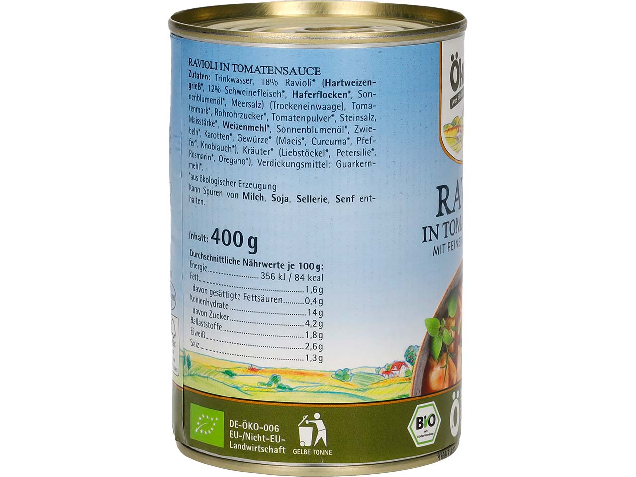 Ökoland Bio-Ravioli mit Fleisch in Tomatensauce, 400 g