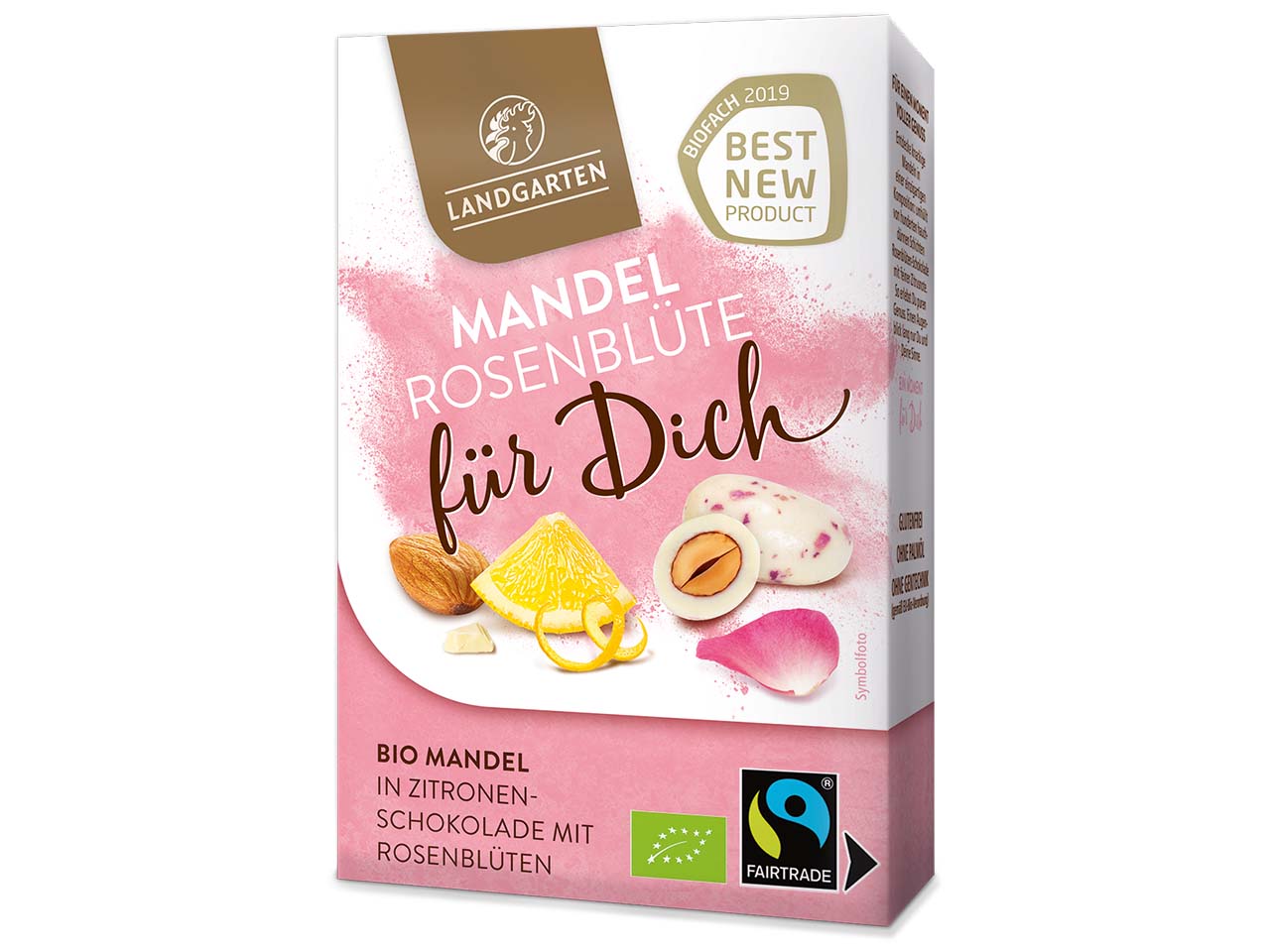 Landgarten Bio-Mandel in Zitronenschokolade mit Rosenblüten 'Für dich', 90g