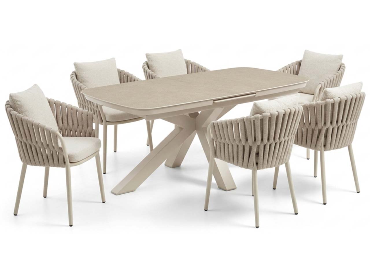 Gartenmöbel-Set "Torino" 7-tlg. 1 Tisch 180/220 x 100 cm, 6 Sessel, sand