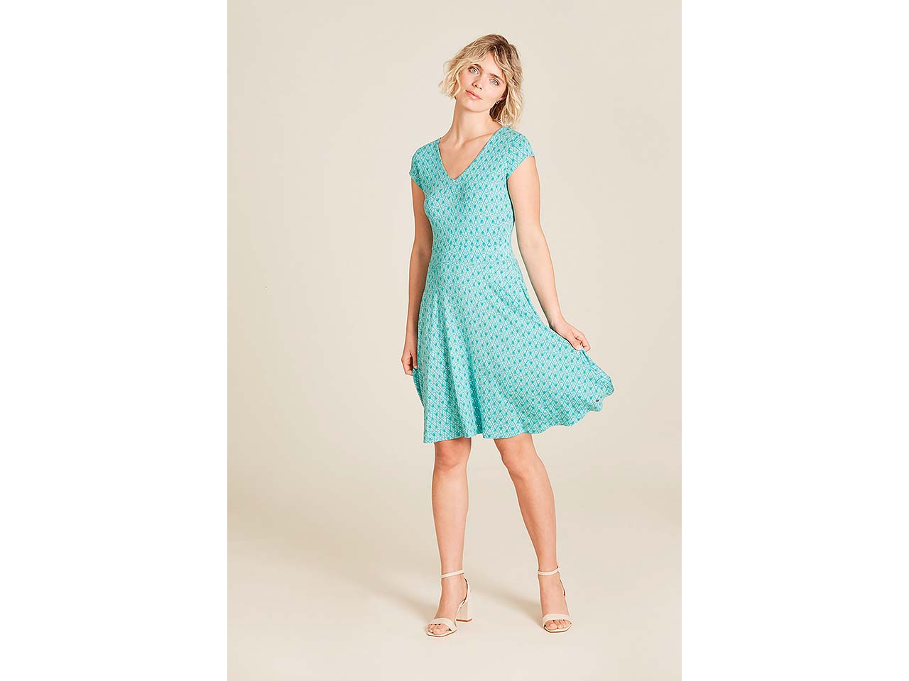 tranquillo Damen-Mini-Kleid mit weitgeschnittenem Rockteil und Taschen, lagoon, Gr. S