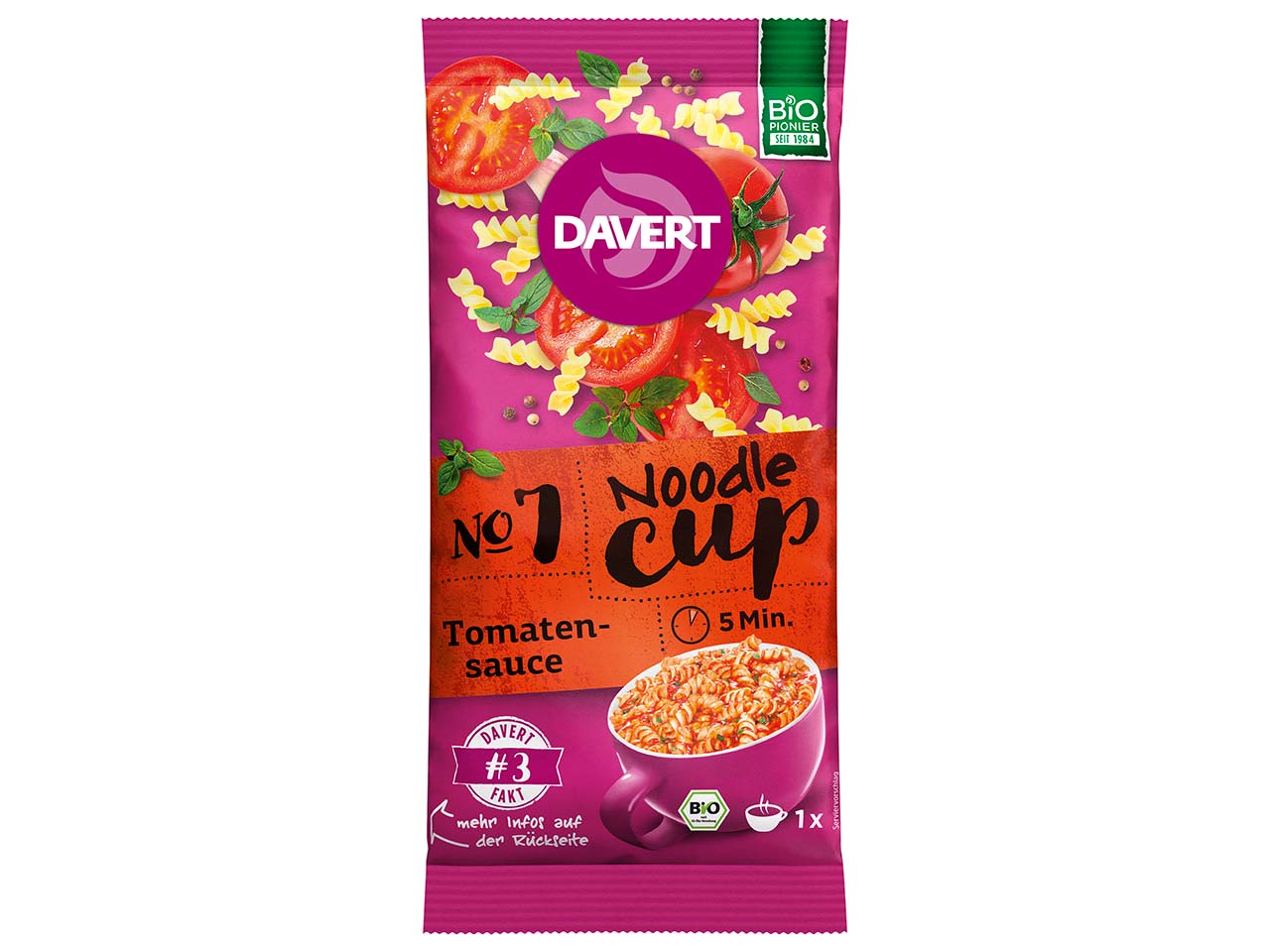 Davert Bio-Nudeln in Tomatensauce "Noodle Cup", 67 g