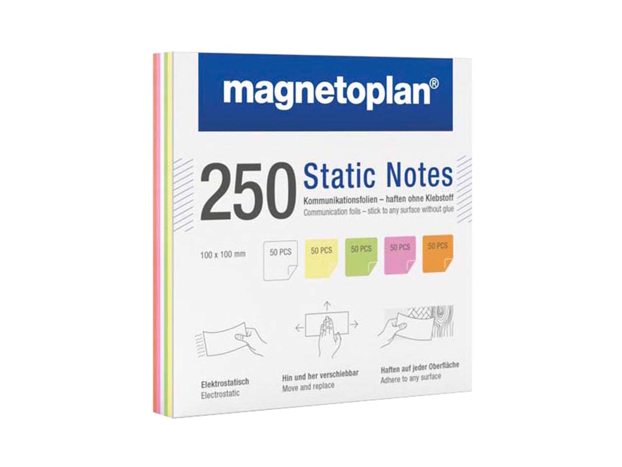 magnetoplan Moderationskarten 'Static Notes', 250 Blatt, 100 x 100 mm, 5-farbig sortiert