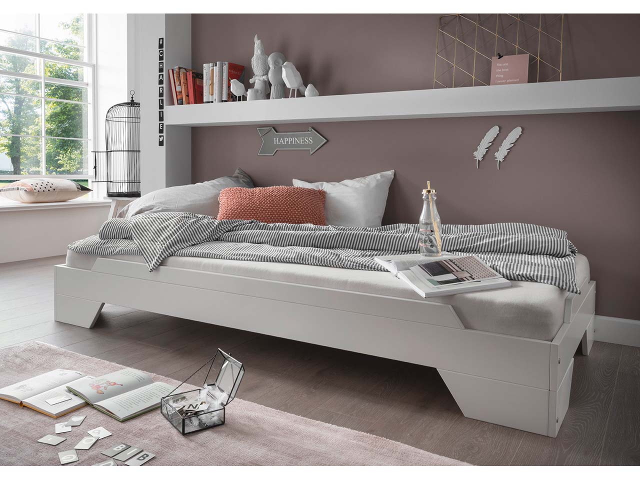 Infantil Stapelbett "Denver" 90 x 200 cm, Buche weiß lackiert