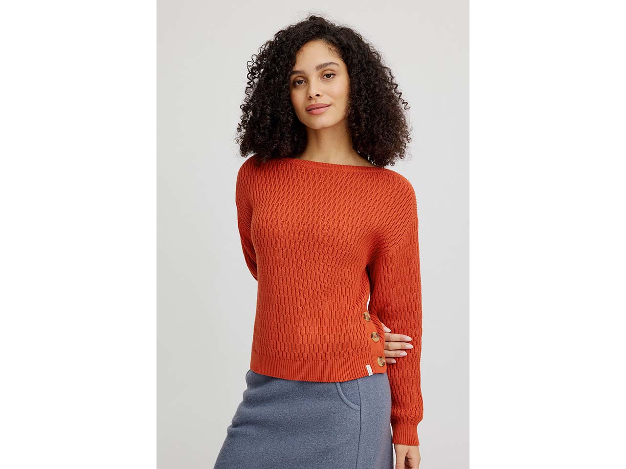 tranquillo Bio-Damen-Strickpullover mit U-Boot-Ausschnitt, rooibos, Gr. S