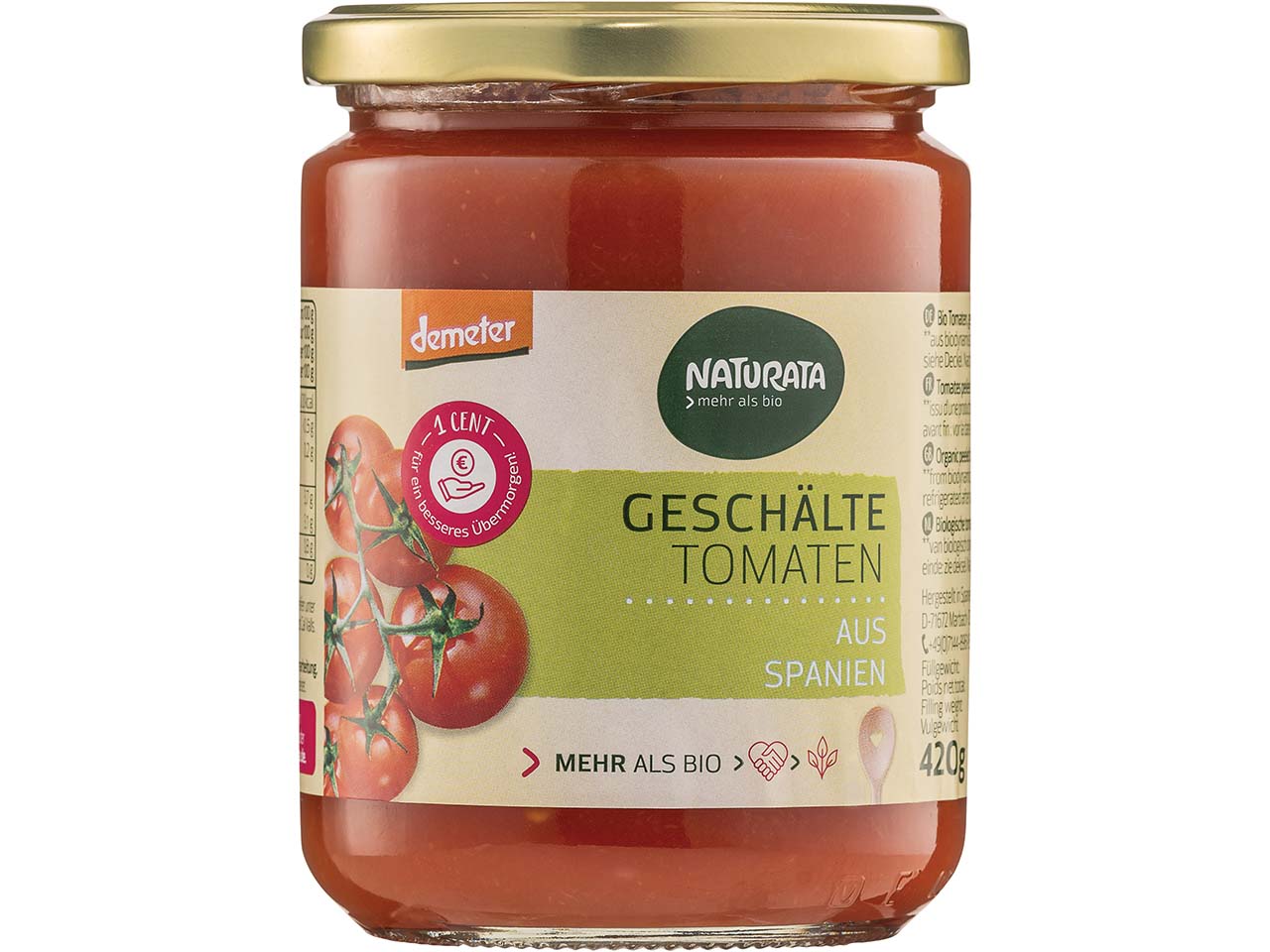 NATURATA Geschälte Bio-Tomaten in Tomatensaft, demeter-zertifiziert, 420 g NATURATA Geschälte Bio-Tomaten in Tomatensaft, demeter-zertifiziert, 420 g