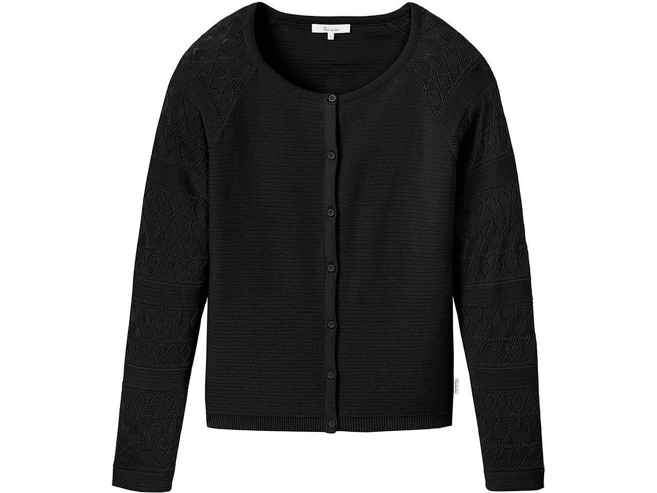 tranquillo Bio-Damen-Strickjacke mit Ajour-Ärmeln, black, Gr. S