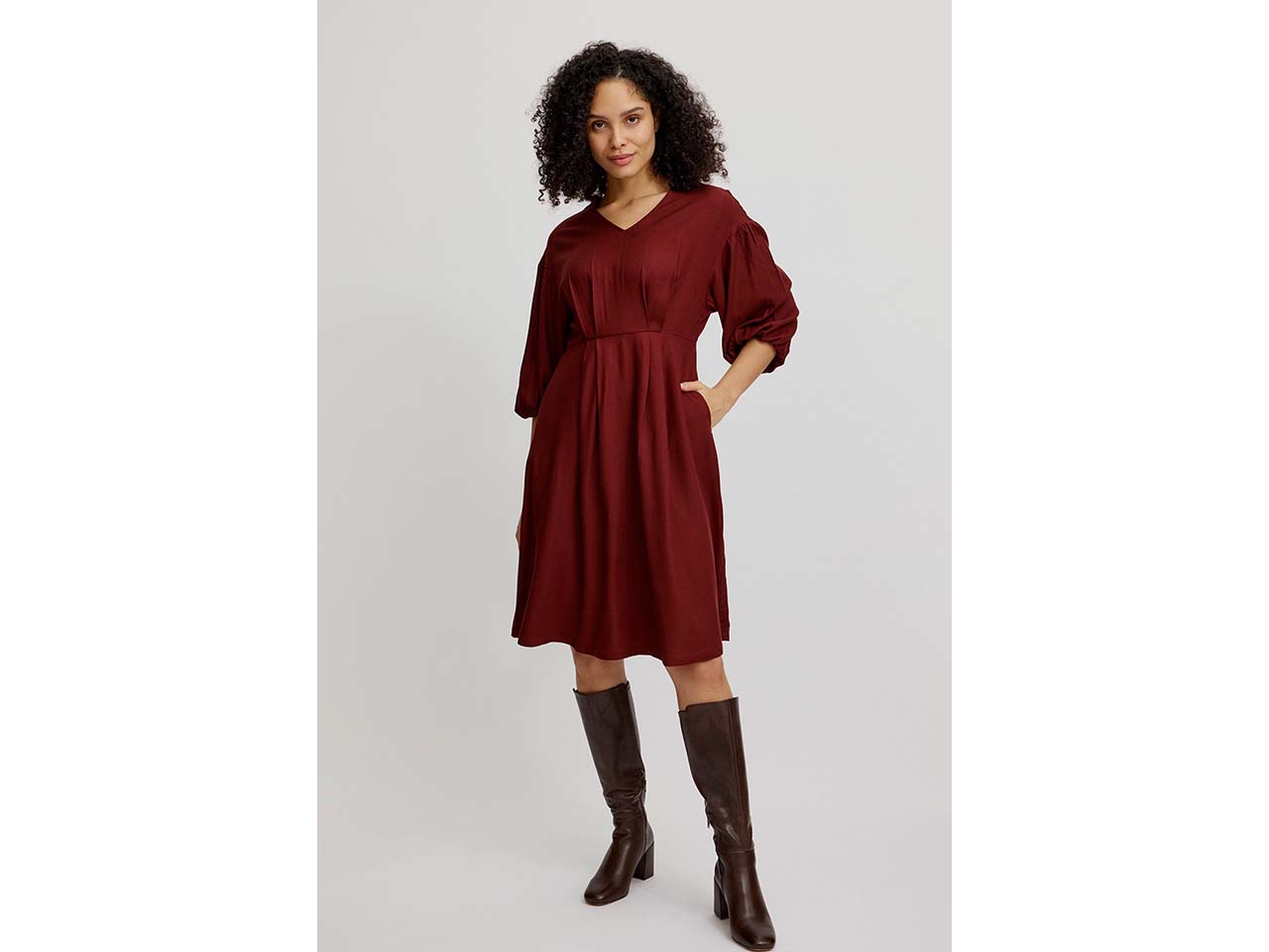 tranquillo Damen-Midi-Kleid mit Seitentaschen, fired brick, Gr. 36