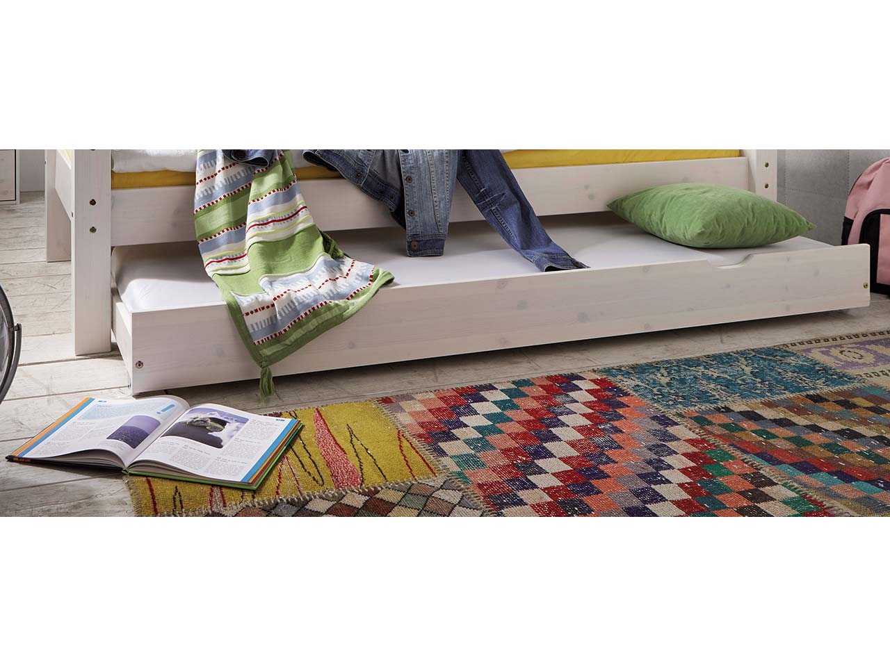 Bettschubkasten "Tobykids" inkl. Rollrost, Kiefer weiß