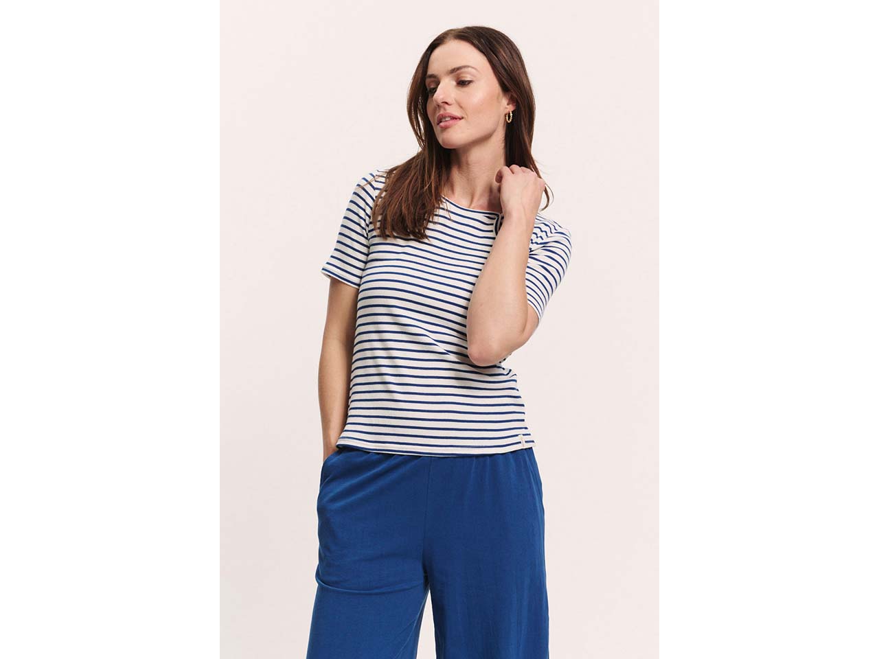 tranquillo Damen-T-Shirt 'Lillyy' aus Tencel-Baumwoll-Mix, stripes navy, Gr. S
