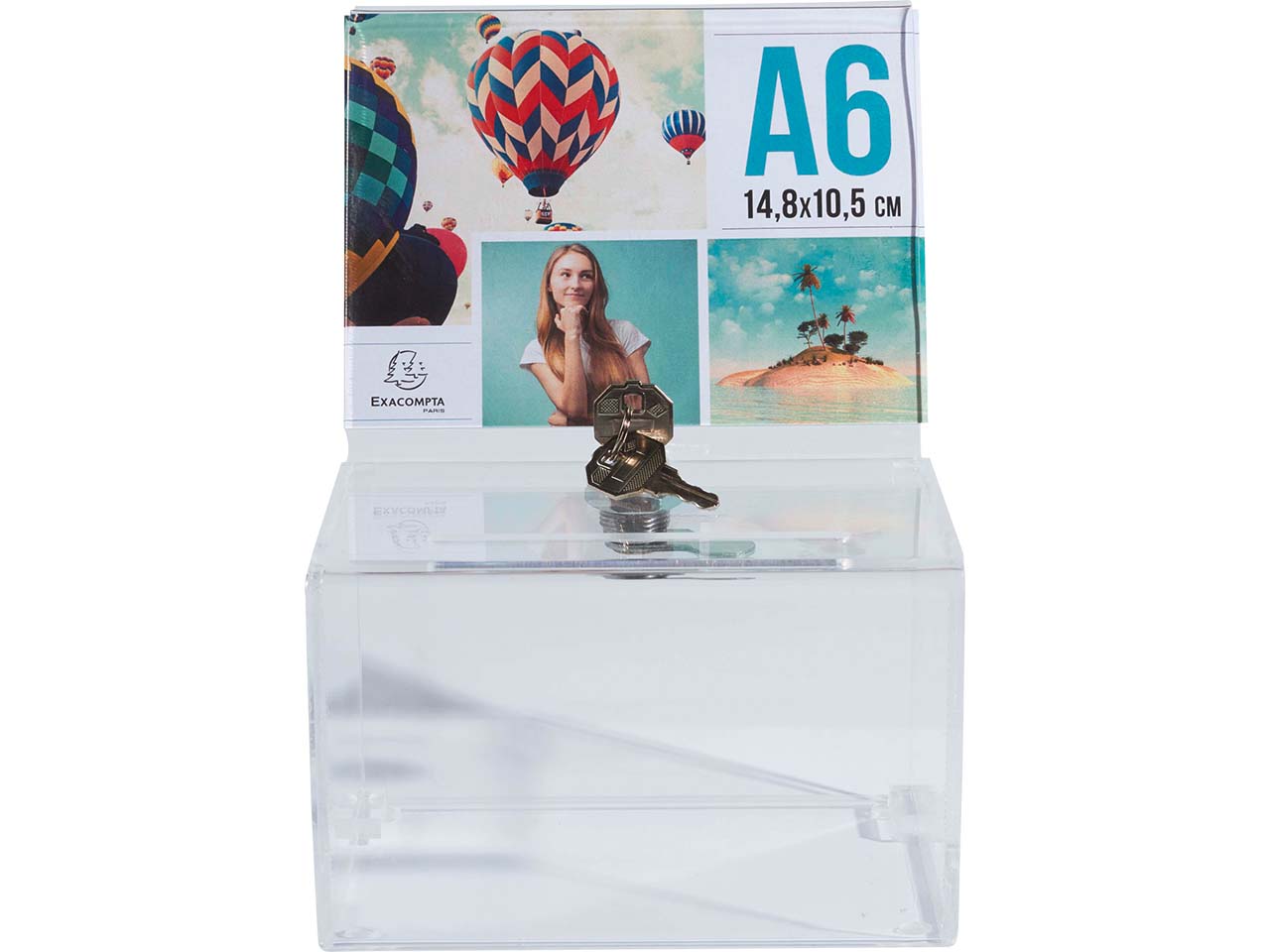 Exacompta Urne "Exacryl" abschließbar, aus PMMA, mit Aufsteller A6, 15x10,5x10cm
