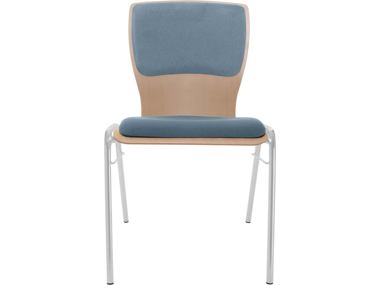 Besucherstuhl "A29" Buche lackiert, Gestell silber, Steg, Sitz- und Rückenpolster stahlbla