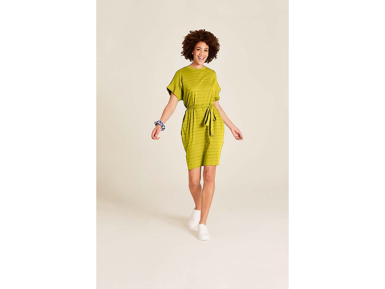 tranquillo Bio-Damen-Mini-Kleid aus Ajour-Jersey mit Taschen, pear, Gr. S