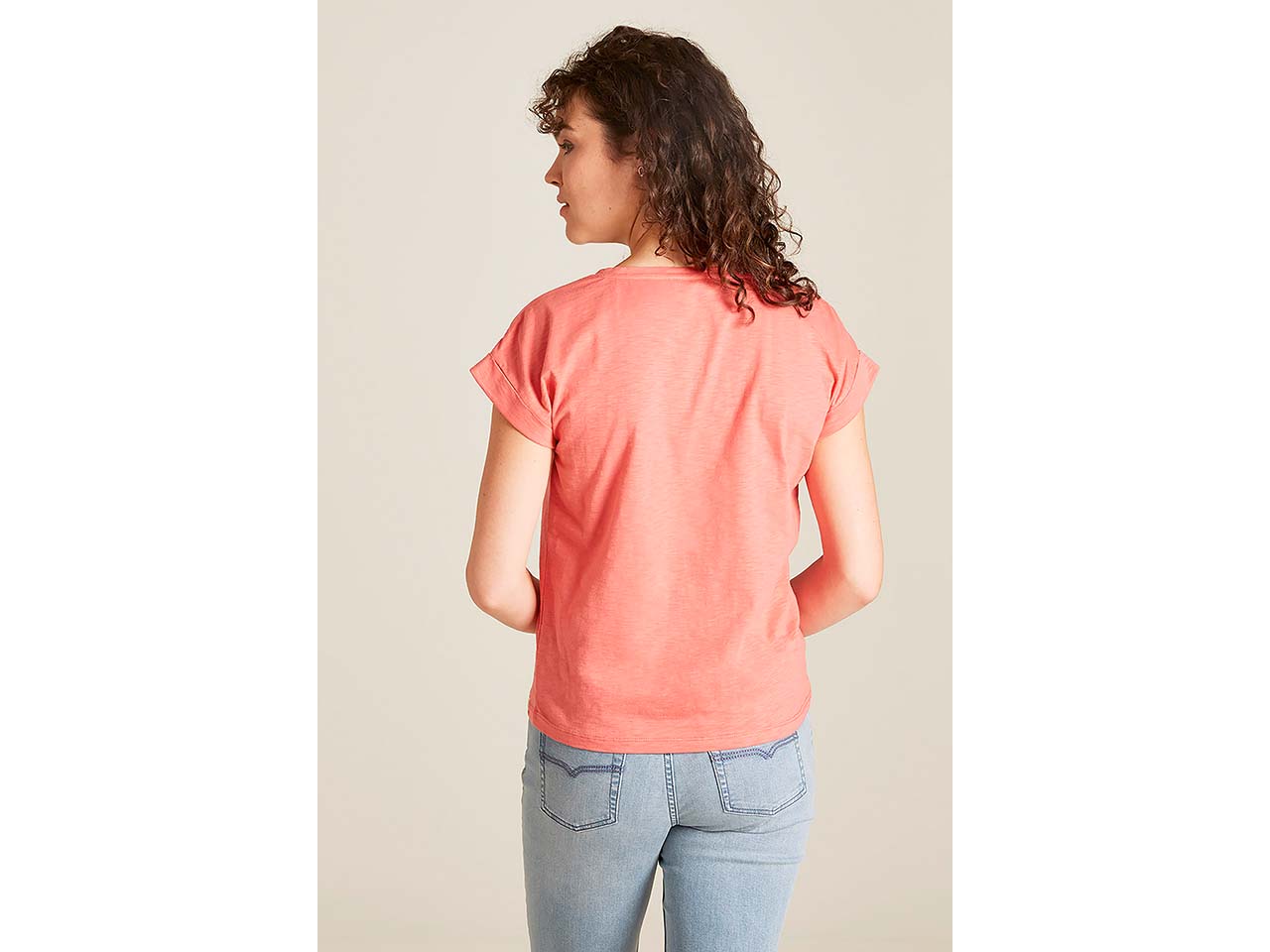 tranquillo Bio-Damen-T-Shirt mit Roll-Up-Ärmel, coral, Gr. S