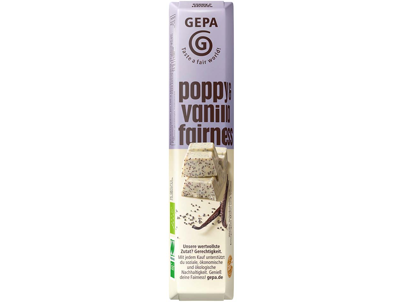 GEPA Bio-Schokoladenriegel "Poppy und Vanilla" Fairness, 45 g
